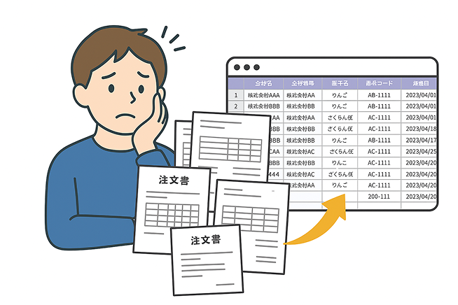 バラバラの注文書フォーマット画像